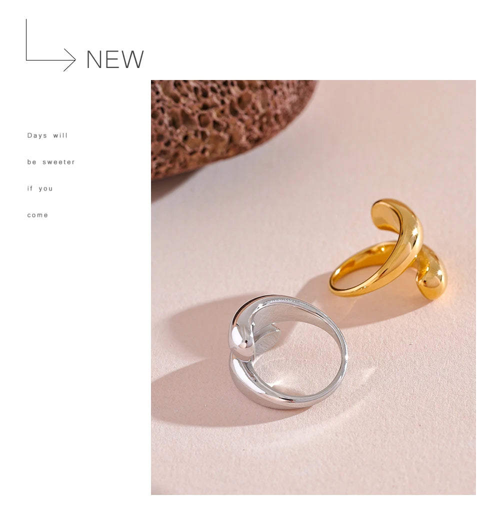 Yhpup Chic Unique Stainless Steel Unusual Ring Water Resistant 18K PVD Plated Simple Sleek Metal Fashion Jewelry Bijoux Gift