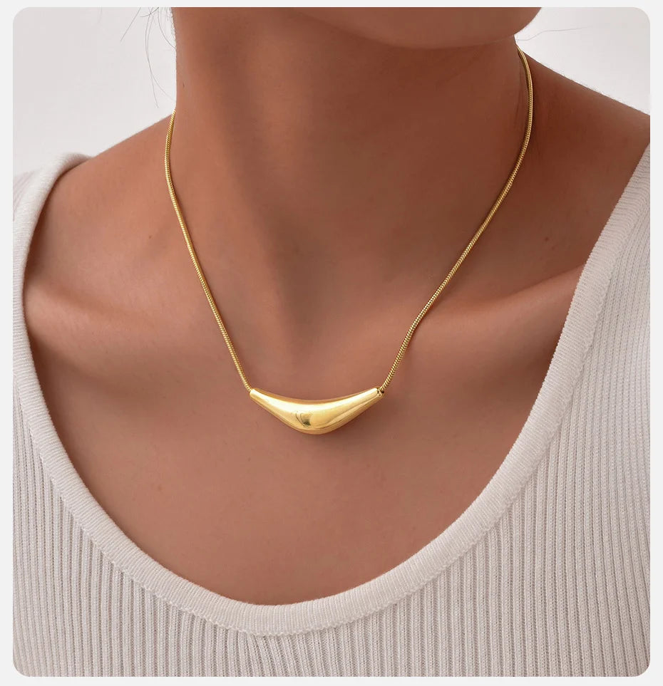 Vnox Irregular Geometric Pendant Necklaces Stainless Steel Jewelry For Women Smooth Liquid Shape Girl Necklaces Daily Waterfall