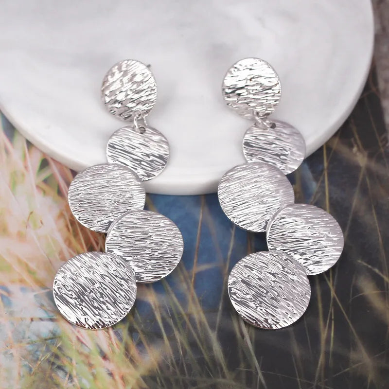 European Exaggerated Irregular Uneven Drop Earrings for Female Disc Multi-layer Ladies  Round Long Earrings Boho Ear Jewelry