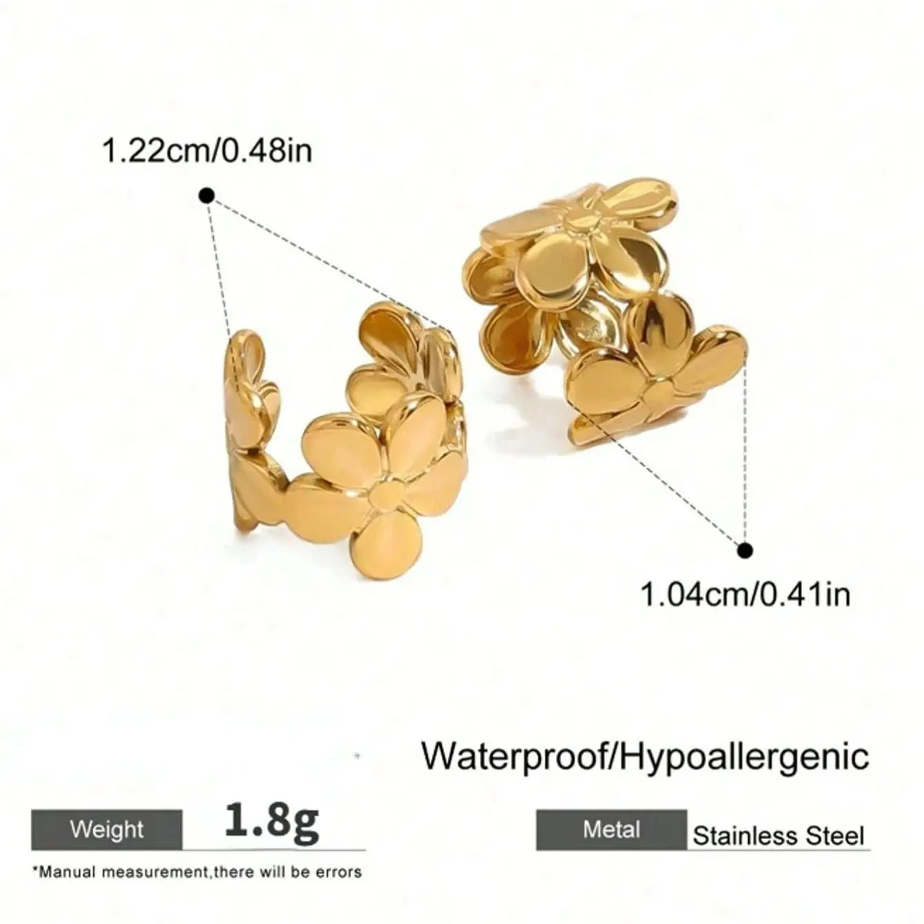 Stainless Steel Flower Ear Clips  Waterproof High Quality Ladies Jewelry Suitable For Daily Wear Vacation Seaside Etc