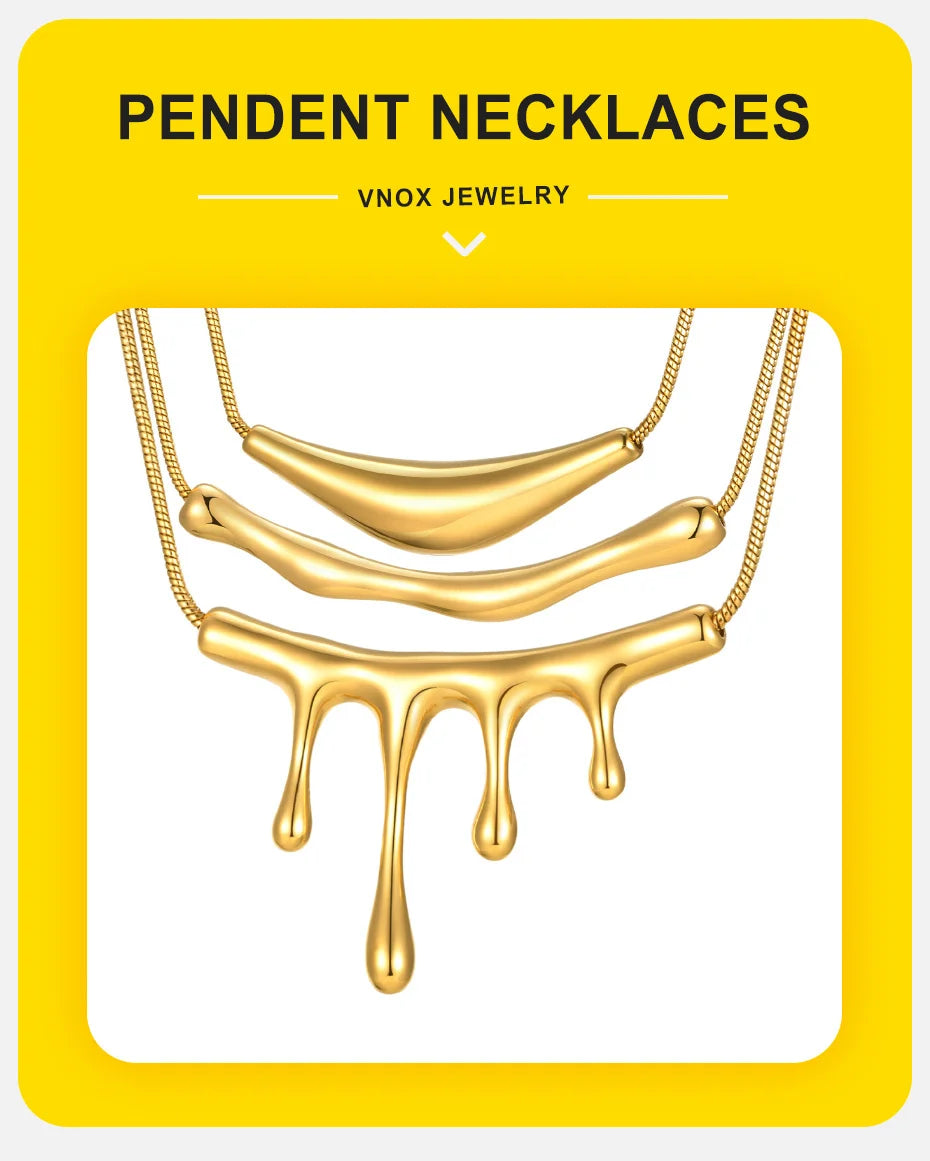 Vnox Irregular Geometric Pendant Necklaces Stainless Steel Jewelry For Women Smooth Liquid Shape Girl Necklaces Daily Waterfall