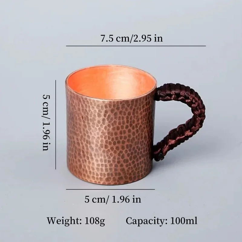 Vintage Pure Copper Cup,With lid Weave Handle Thickened Breakfast Cup,Handcrafted Tea Tumbler Drinkware Tableware Coffee Mug
