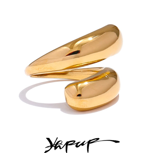 Yhpup Chic Unique Stainless Steel Unusual Ring Water Resistant 18K PVD Plated Simple Sleek Metal Fashion Jewelry Bijoux Gift