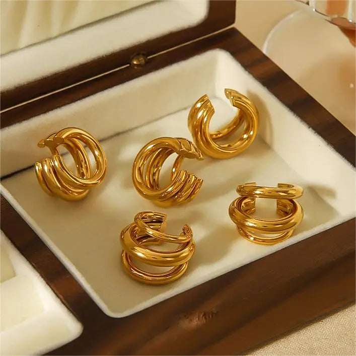 Hot Selling 18K Gold Color Stainless Steel Multilayer Ear Clip Waterproof Metal Unique Fashion Trendy Women Gift