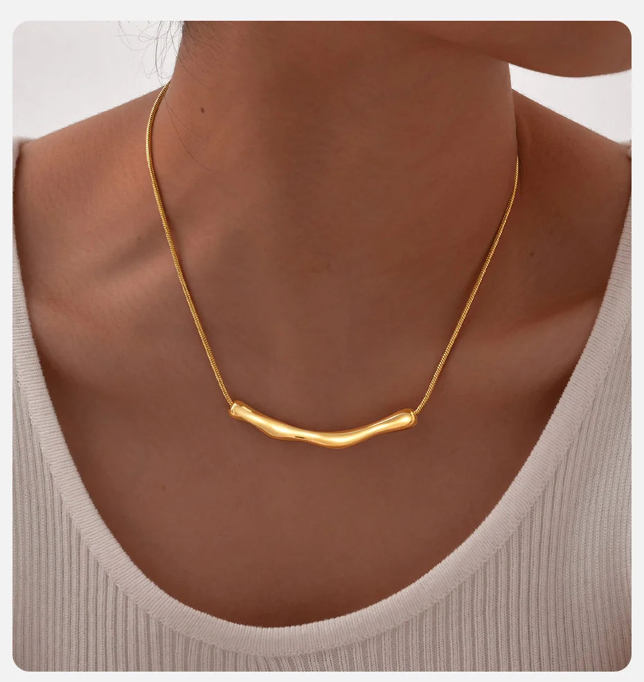 Vnox Irregular Geometric Pendant Necklaces Stainless Steel Jewelry For Women Smooth Liquid Shape Girl Necklaces Daily Waterfall