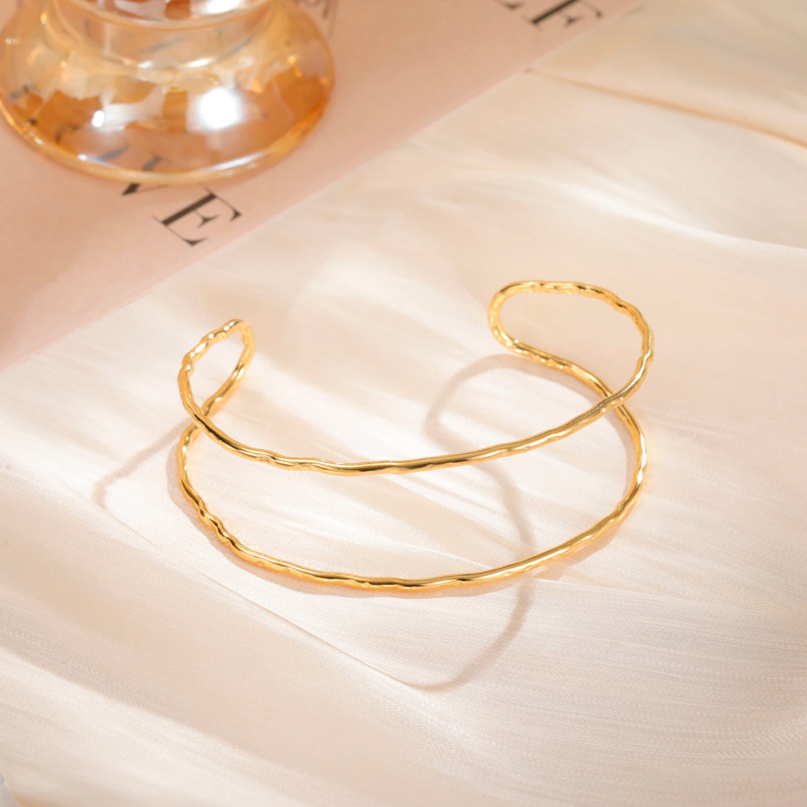 Skyrim Double Layer Cuff Bracelet Women Stainless Steel Gold Color Open Bangle Fashion Minimalist Geometric Jewelry Gift