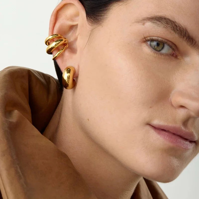 Hot Selling 18K Gold Color Stainless Steel Multilayer Ear Clip Waterproof Metal Unique Fashion Trendy Women Gift