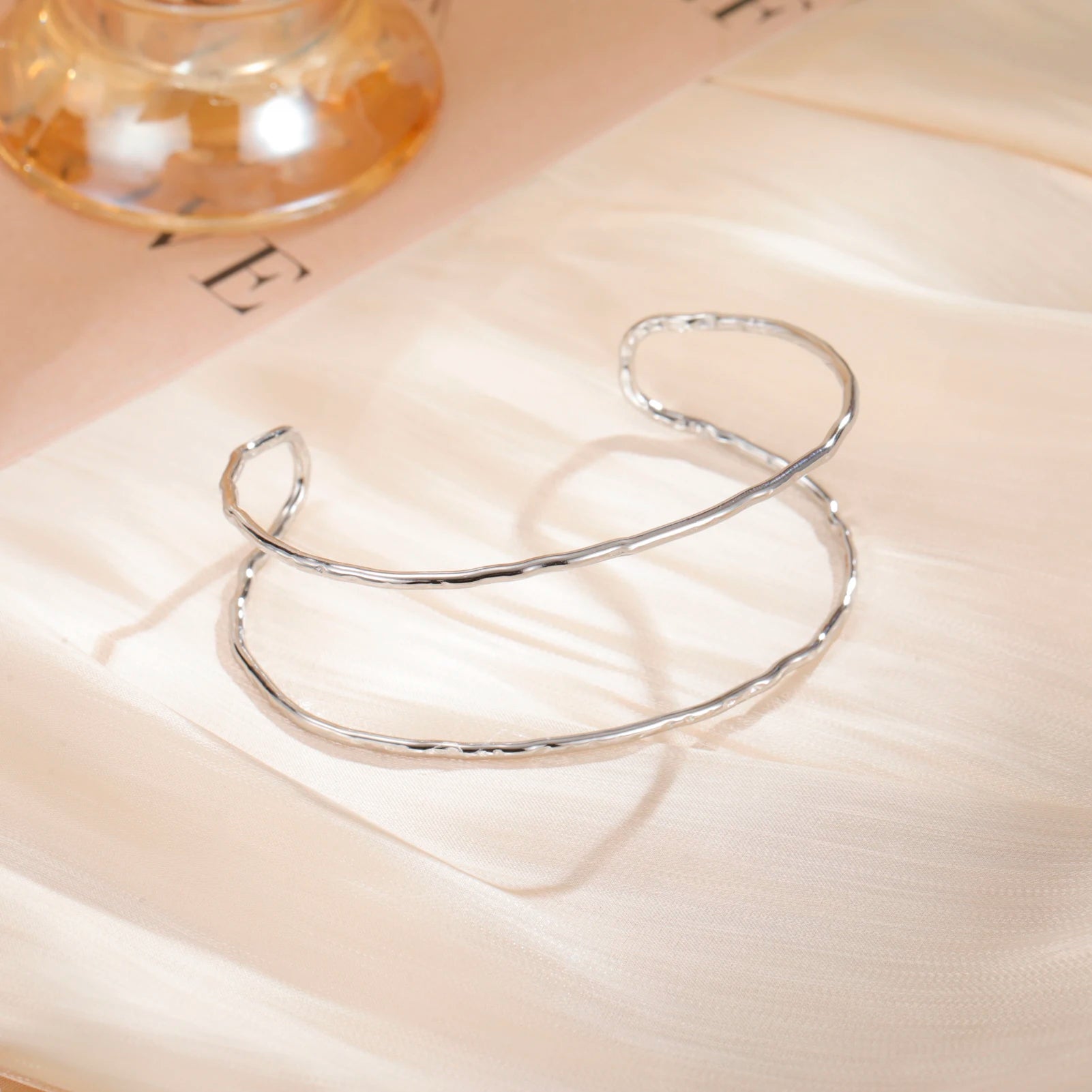 Skyrim Double Layer Cuff Bracelet Women Stainless Steel Gold Color Open Bangle Fashion Minimalist Geometric Jewelry Gift