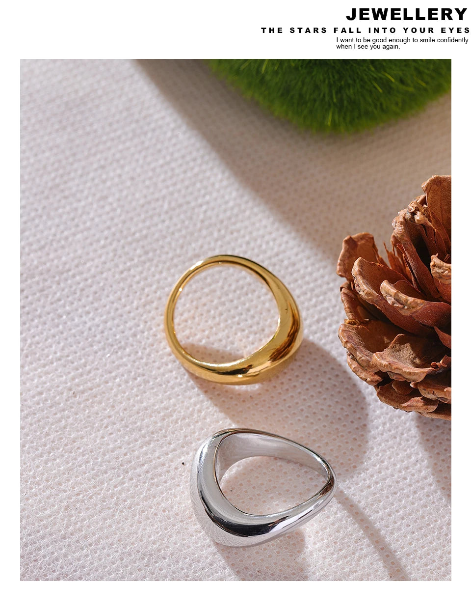 Yhpup Minimalist Smooth Stainless Steel Metal Geometric Finger Ring Waterproof 18K PVD Plated Distinctive Jewelry Bijoux New