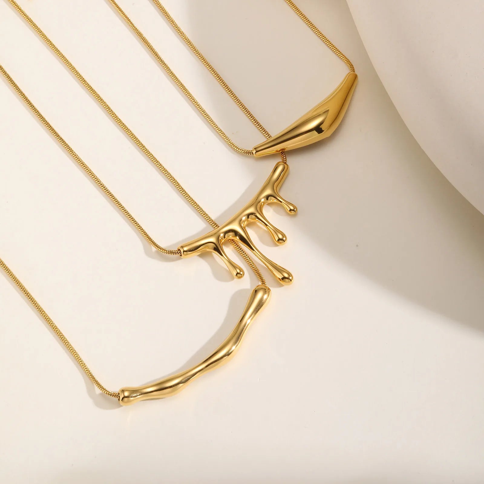 Vnox Irregular Geometric Pendant Necklaces Stainless Steel Jewelry For Women Smooth Liquid Shape Girl Necklaces Daily Waterfall