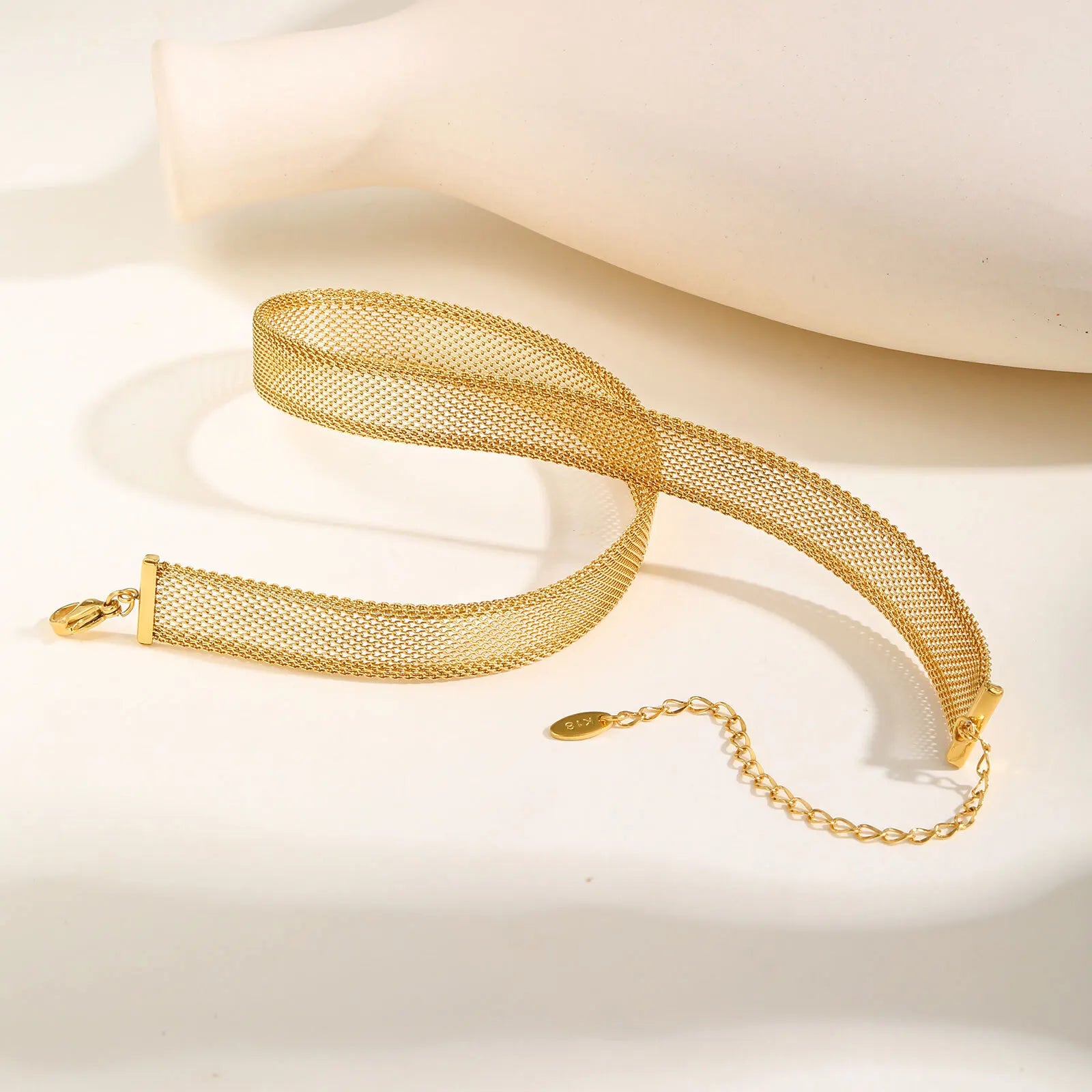 Mesh Link Necklace for Women, stainless steel chain Clavicle Necklaces ,Adjustable Gold Plated Neck Jewelry