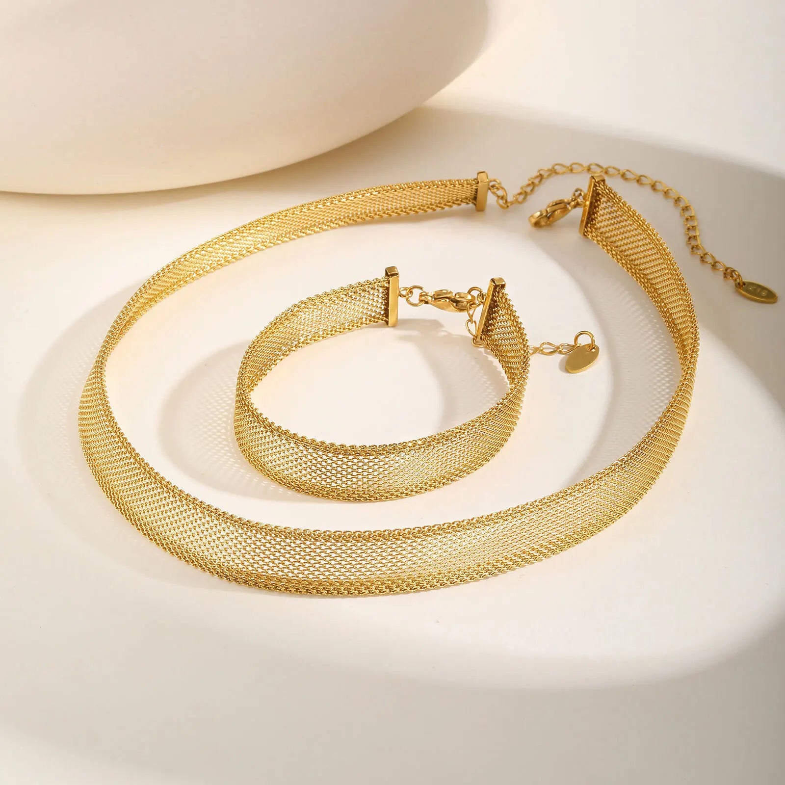 Mesh Link Necklace for Women, stainless steel chain Clavicle Necklaces ,Adjustable Gold Plated Neck Jewelry