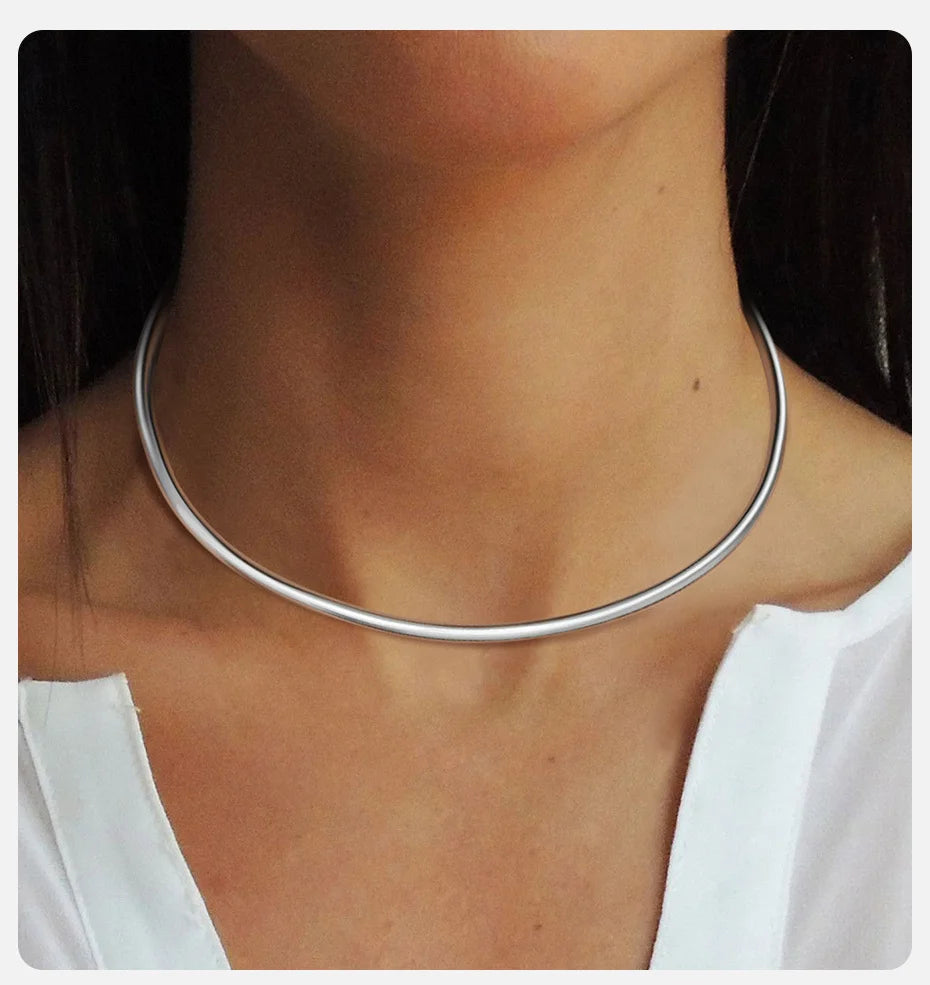 Minimalist Women Torques, Gold Color Stainless Steel Choker, Chic Dainty Streetwear Club Necklaces