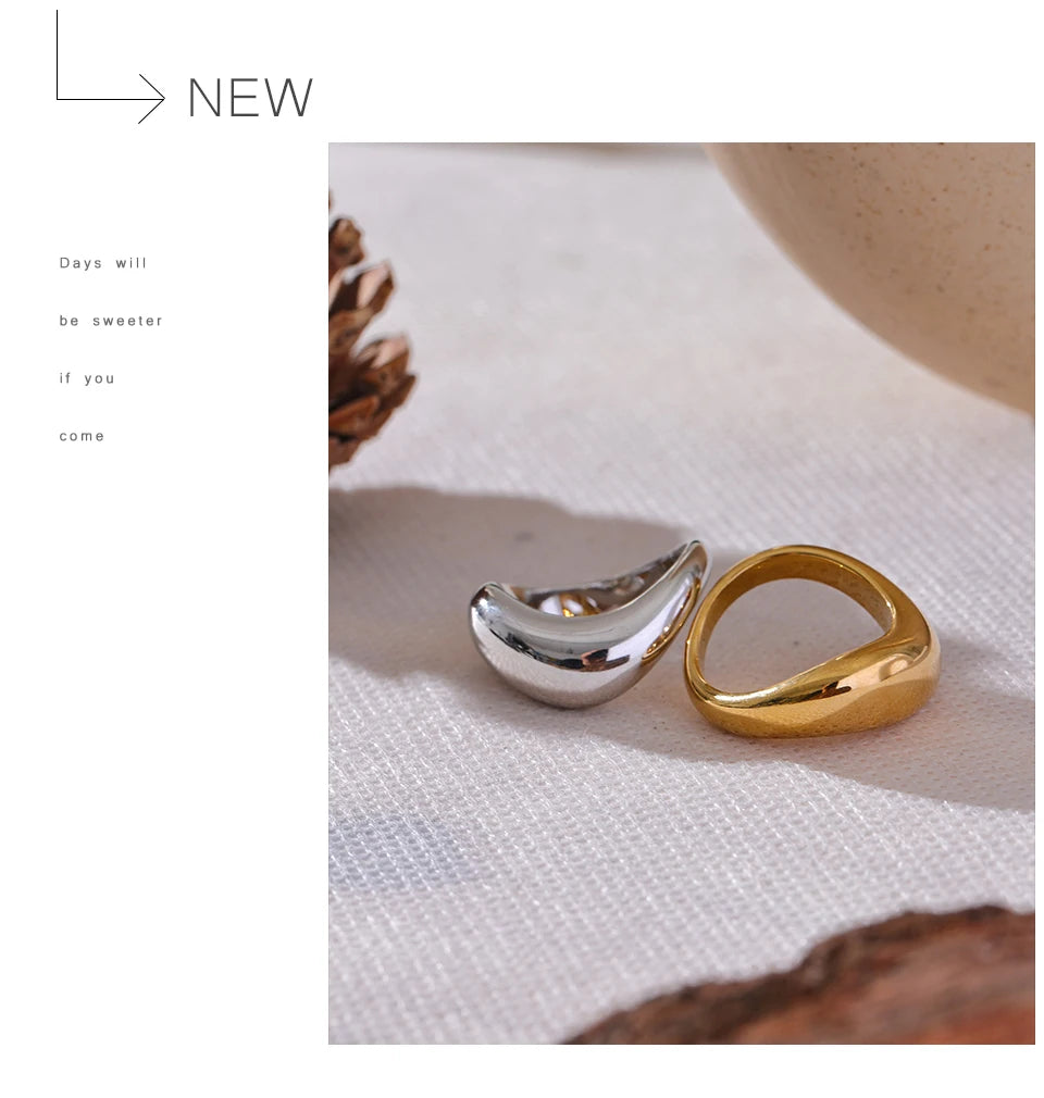 Yhpup Minimalist Smooth Stainless Steel Metal Geometric Finger Ring Waterproof 18K PVD Plated Distinctive Jewelry Bijoux New