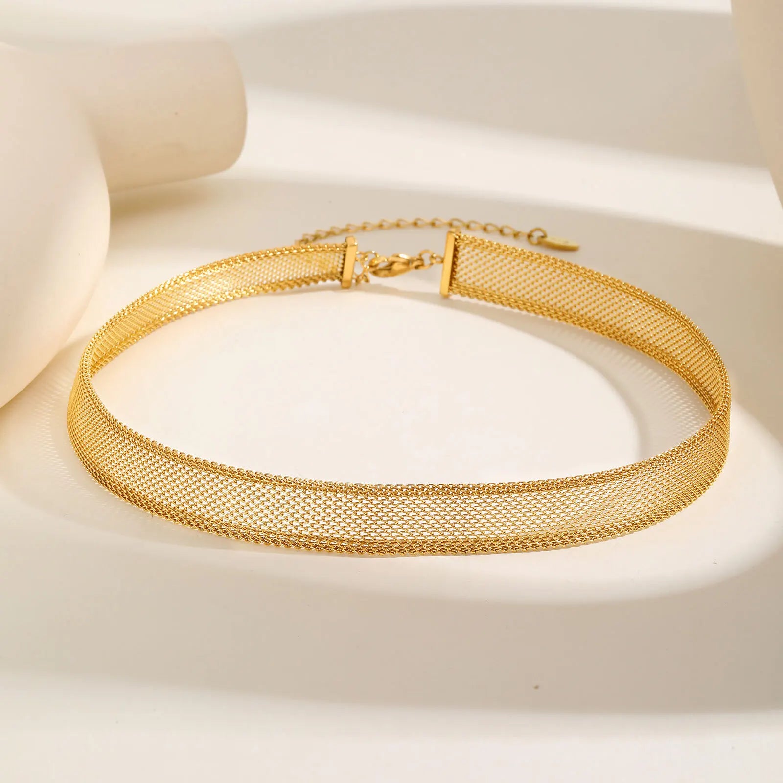 Mesh Link Necklace for Women, stainless steel chain Clavicle Necklaces ,Adjustable Gold Plated Neck Jewelry